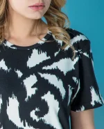 پیراهن زنانه آستین کوتاه یقه گرد طرحدار(سیاه و سفید) - تصویر 2