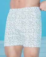 شورت باکسر مردانه کمرکش لیفه‌ای سفید چاپ‌دار بلکس – بسته ۳ عددی