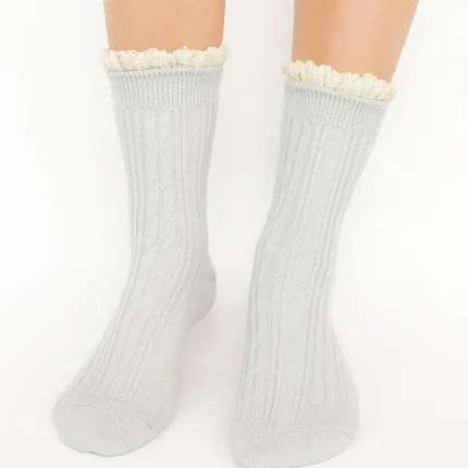 جوراب زنانه ساقدار لبه توری طرح کبریتی