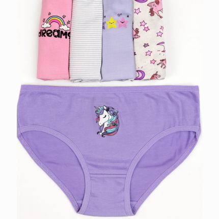 شورت اسلیپ دخترانه یونیکورن نخی براک پک ۵ عددی سایز ۲ تا ۱۲ سال
