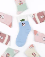 پک 5 عددی جوراب دخترانه نیم ساق طرح لبخند