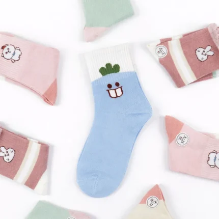 پک 5 عددی جوراب دخترانه نیم ساق طرح لبخند