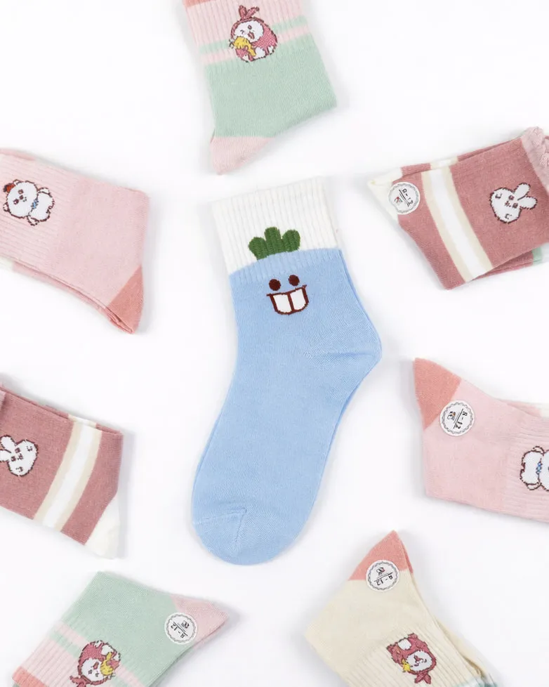 پک 5 عددی جوراب دخترانه نیم ساق طرح لبخند