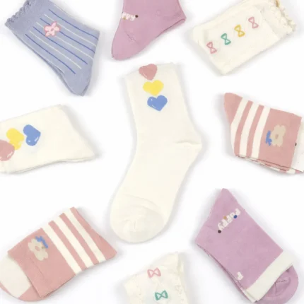 پک 5 عددی جوراب دخترانه نیم ساق طرح قلب