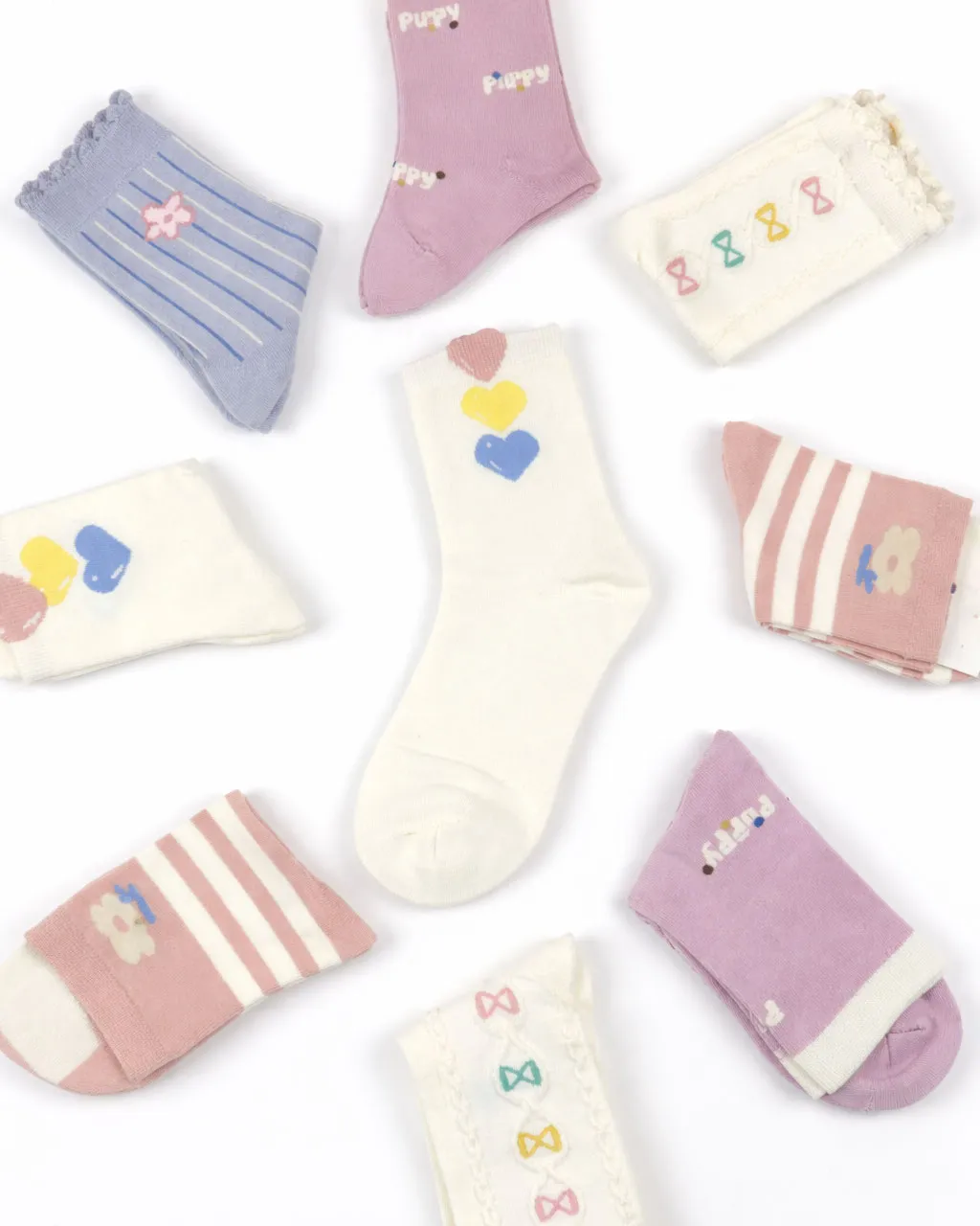 پک 5 عددی جوراب دخترانه نیم ساق طرح قلب