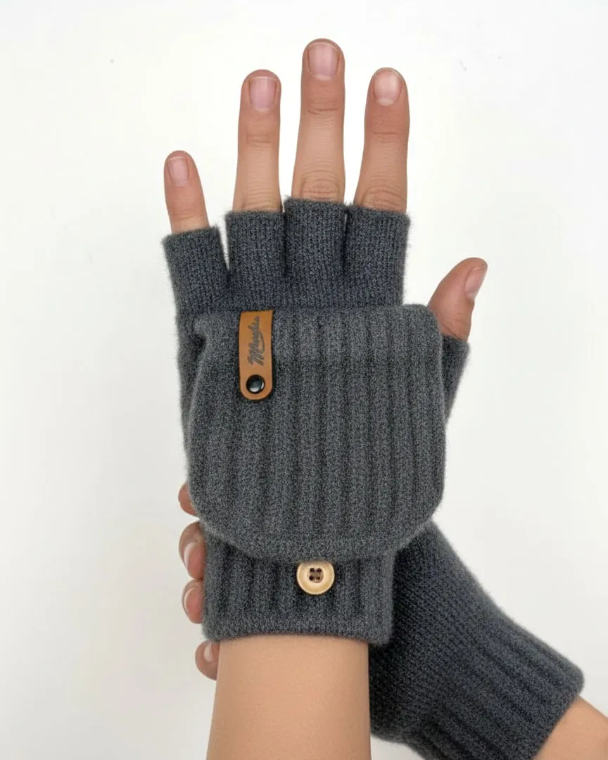 دستکش نیم‌انگشتی بافت گرم دکمه‌دار | Soft Touch