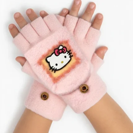 دستکش نیم‌انگشتی دخترانه زمستانی طرح کارتونی