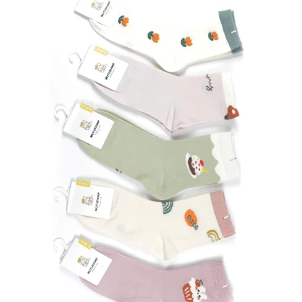 پک 5 عددی جوراب دخترانه نیم ساق طرح برگ