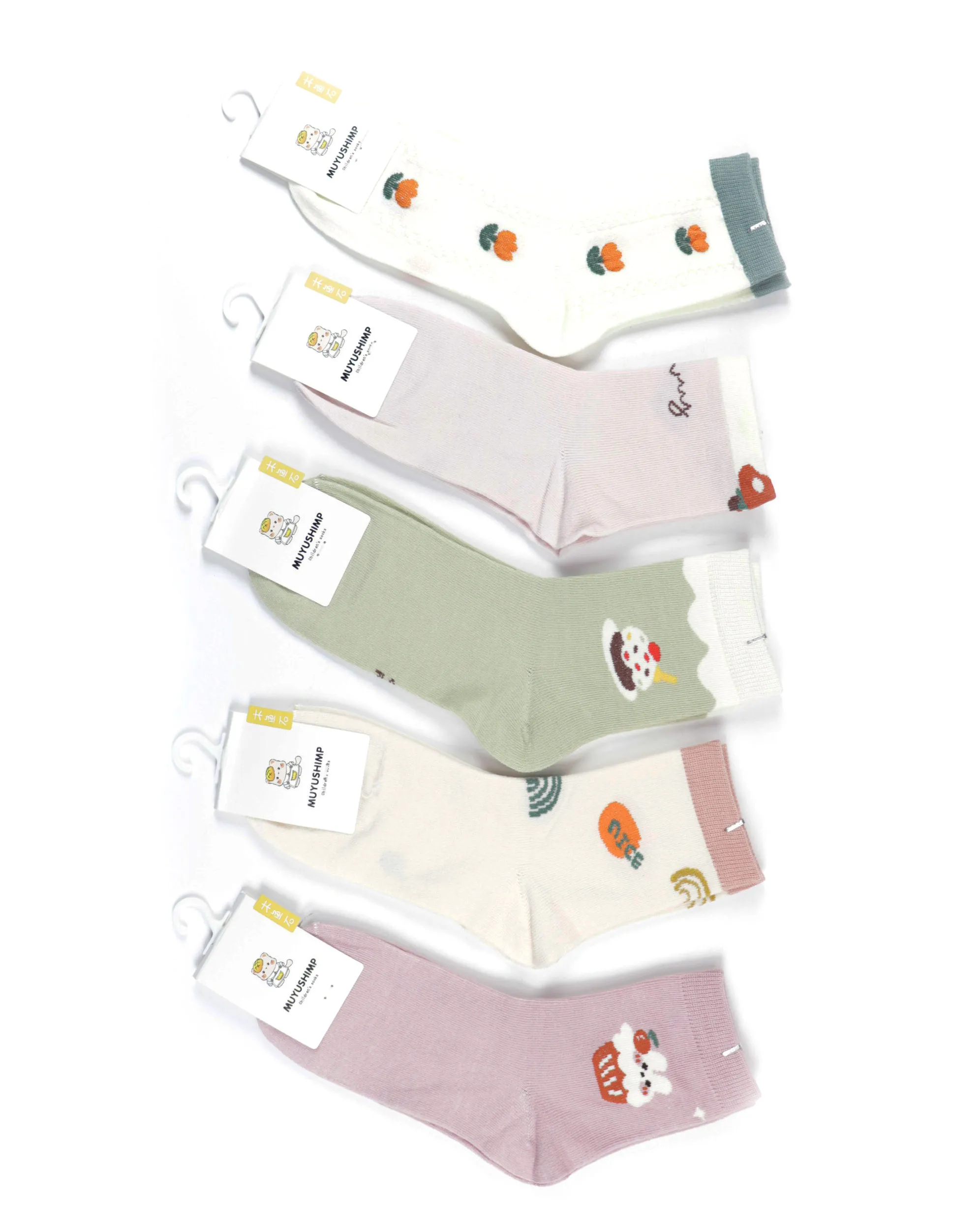 پک 5 عددی جوراب دخترانه نیم ساق طرح برگ