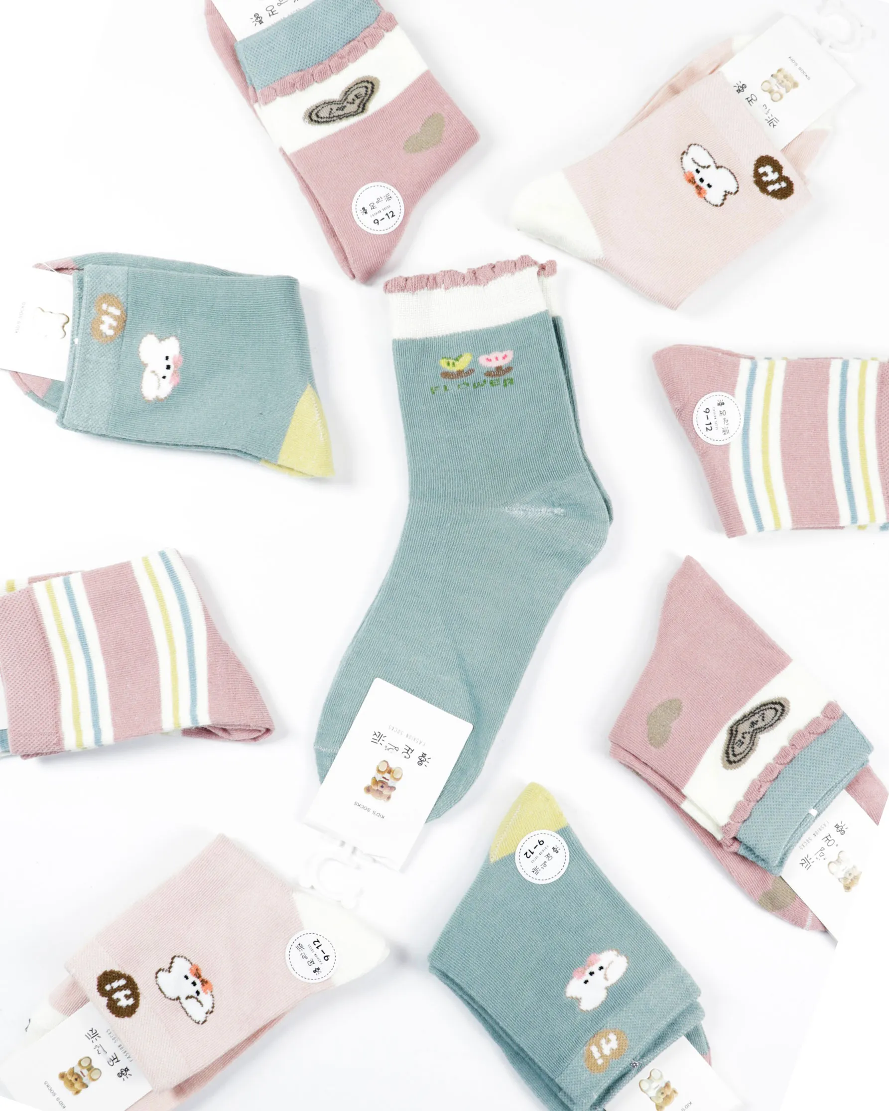 پک 5 عددی جوراب دخترانه نیم ساق سبز و صورتی