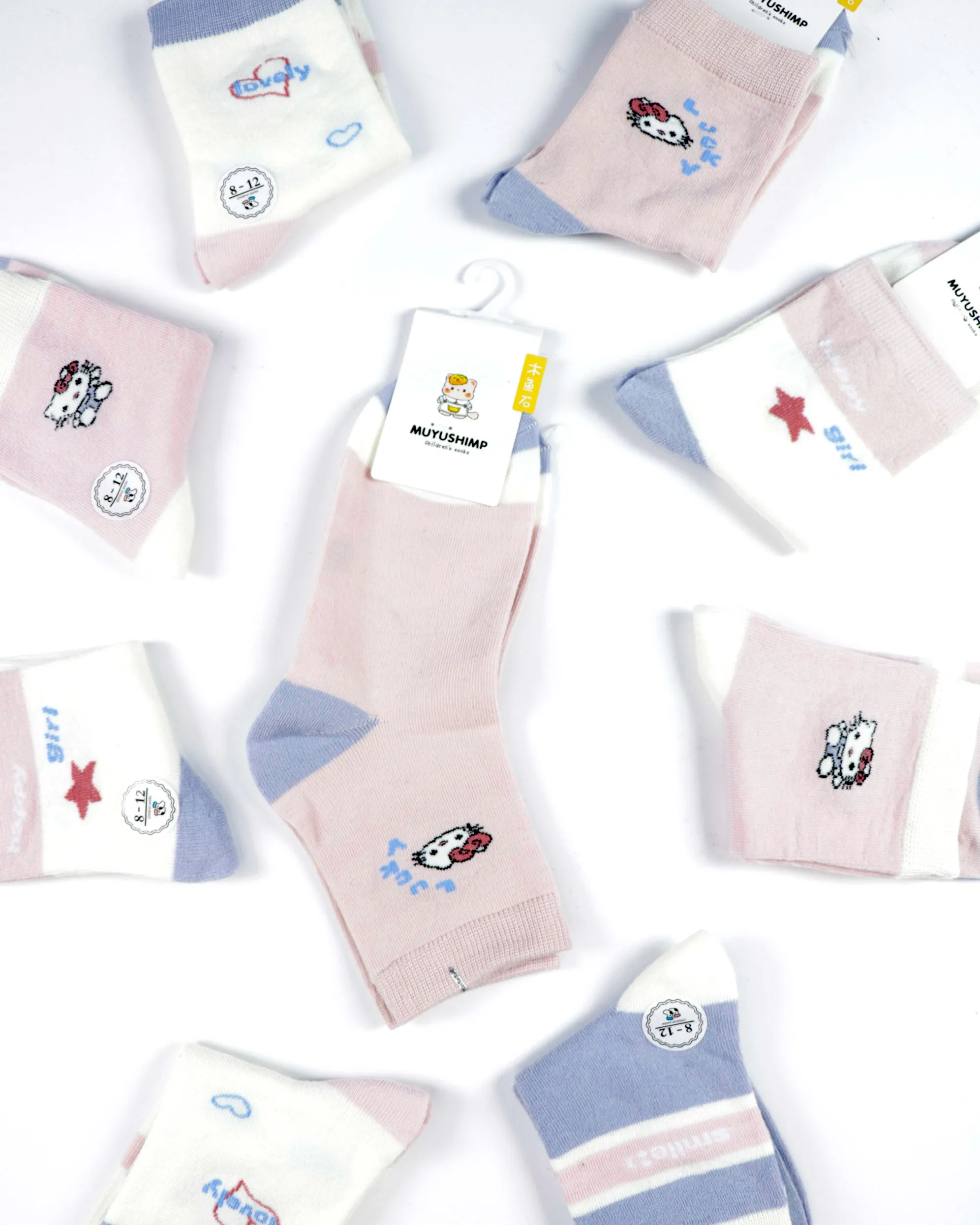 پک 5 عددی جوراب دخترانه نیم ساق طرح کیتی