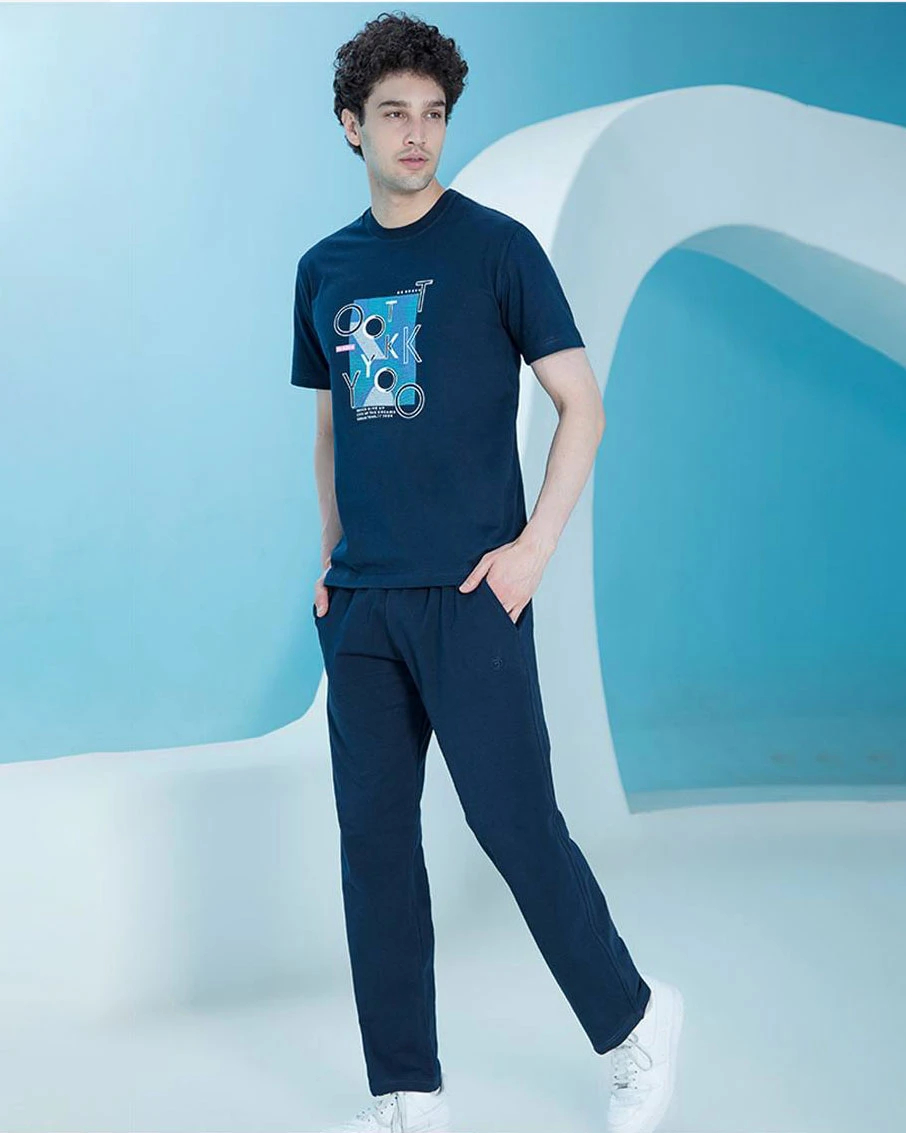 ست مردانه تیشرت چاپدار و شلوار پشت دورس