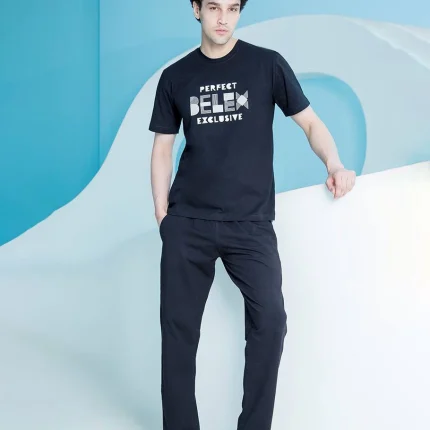 ست مردانه تیشرت چاپدار و شلوار پشت دورس