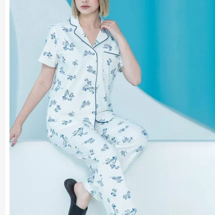 ست کت و پیژامه مغزی دوزی شده چاپدار