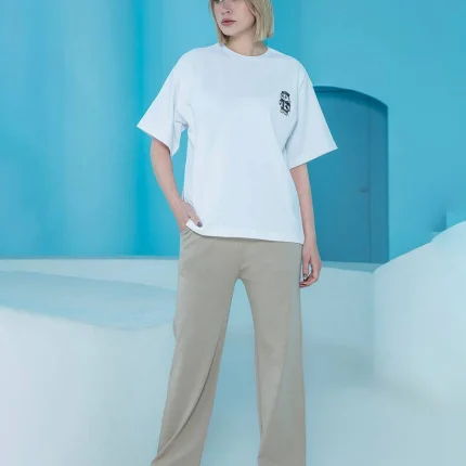 ست زنانه تیشرت گلدوزی شده ماکان و شلوار دمپا آزاد ماکان طرح پاندا