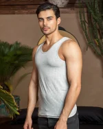 زیرپوش مردانه رکابی سوزن‌خالی ملانژ نیکوتن‌پوش - تصویر 2