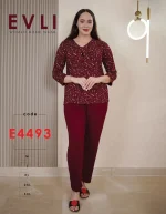 ست بلوز و شلوار زنانه نخی EVLI رنگ زرشکی | دوخت درجه‌یک و راحت