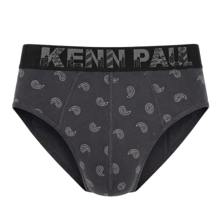 شورت مردانه اسلیپ طرح بته جقه KENN PAUL - رنگ خاکستری تیره (زغالی)