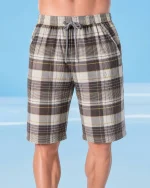 شلوارک مردانه چهارخانه کمر جدا جیب‌دار بلکس (قهوه‌ای، کرم و طلایی)