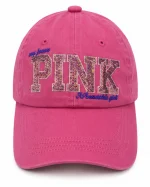 کلاه کپ دخترانه طرح PINK (پولک‌دوزی شده - سرخابی)