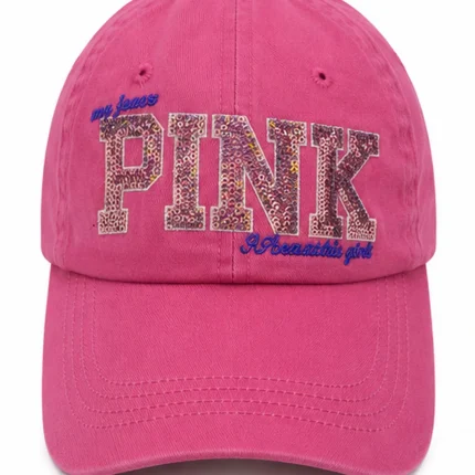 کلاه کپ دخترانه طرح PINK (پولک‌دوزی شده - سرخابی)