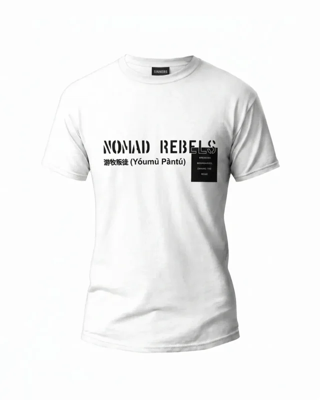 تیشرت مردانه طرح NOMAD REBELS - سفید