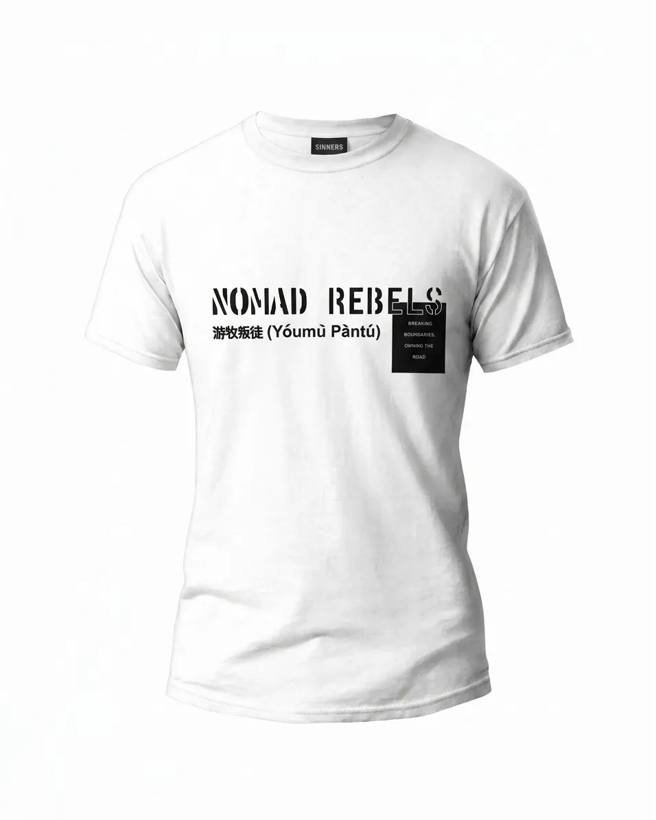 تیشرت مردانه طرح NOMAD REBELS - سفید