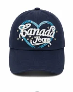 کلاه کپ دخترانه سرمه‌ای طرح Canada Jeans (قلب پولک‌دوزی و نگین‌دار)