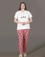 ست تیشرت و شلوار زنانه یقه هفت طرح سگ کارتونی - تصویر 4