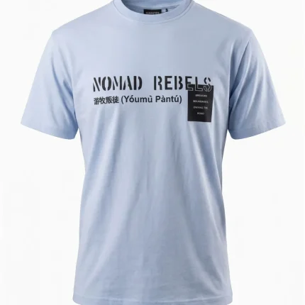 تیشرت مردانه آستین کوتاه مدل NOMAD REBELS رنگ آبی روشن