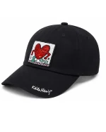 کلاه کپ مشکی طرح قلب Keith Haring مدل گلدوزی شده - تصویر 2