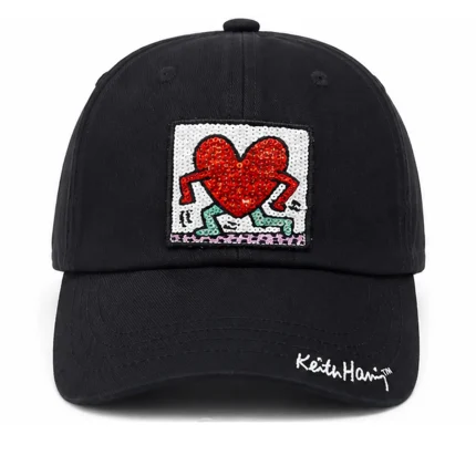 کلاه کپ مشکی طرح قلب Keith Haring مدل گلدوزی شده