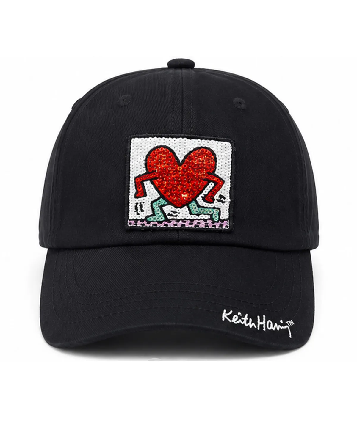 کلاه کپ مشکی طرح قلب Keith Haring مدل گلدوزی شده
