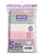 بسته‌بندی پک 5 عددی شورت زنانه Berrak مدل Bikini با طرح فانتزی و ترکیب Cotton Elastane